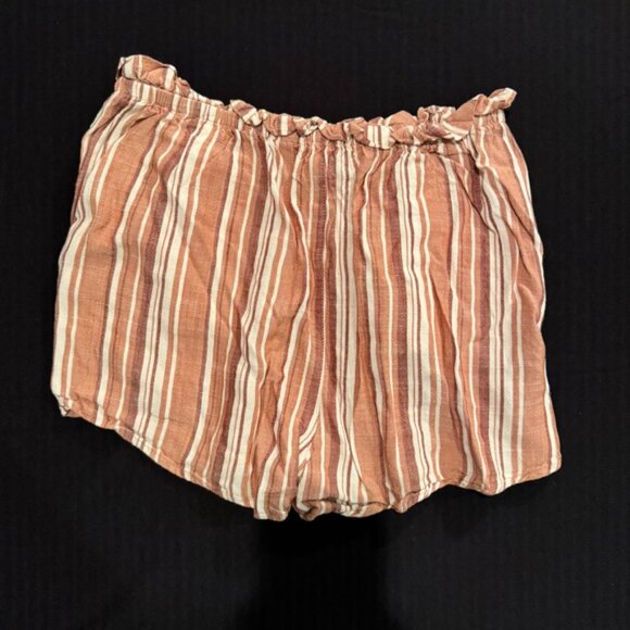 SO High Waist Striped Rose Pink / Tan & White Drawstring Shorts Juniors Size XS - Picture 2 of 8